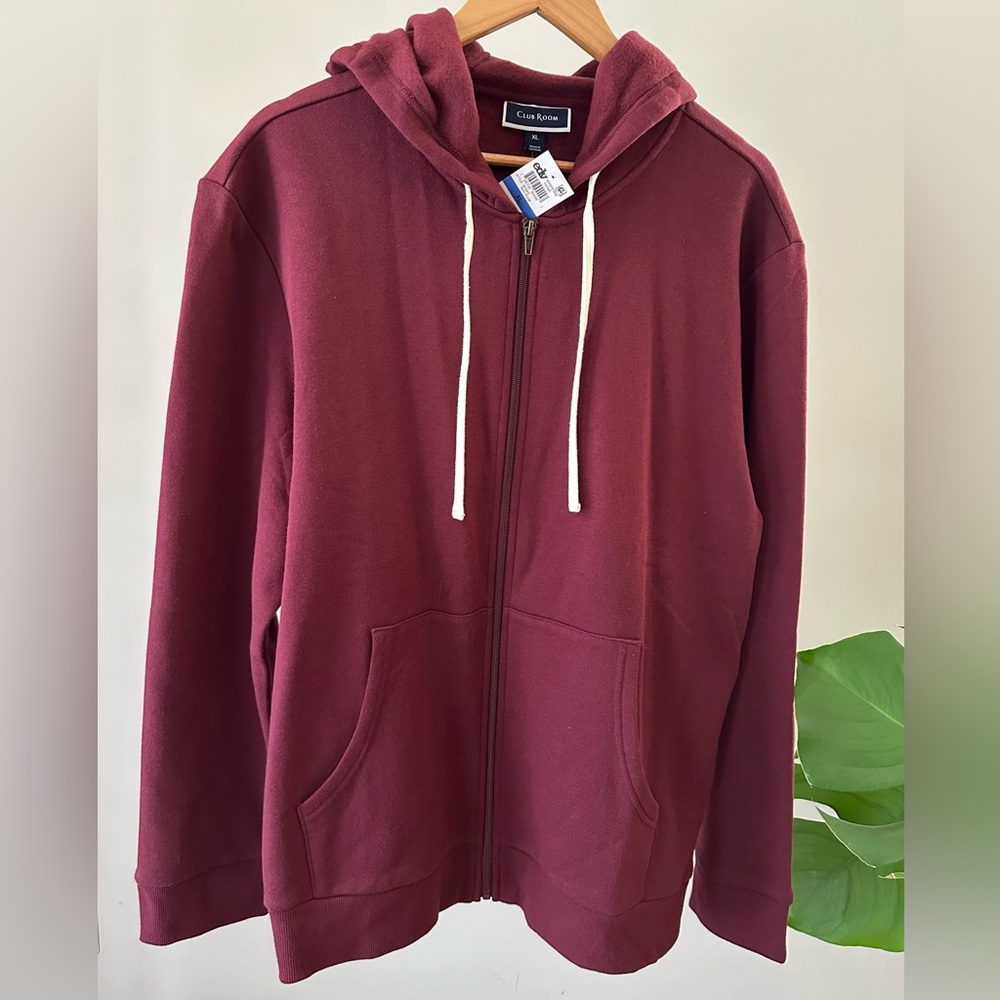 NWT Club Room Men's XL Red Plum Full-Zip Hoodie